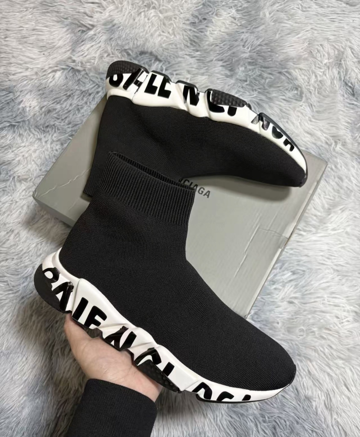 Balenciaga Speed Graffiti Sneaker "Black/White