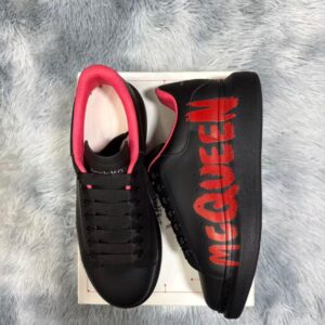 Alexander McQueen Oversized Sneaker with Graffiti Logo Onyx Black / Crimson Red