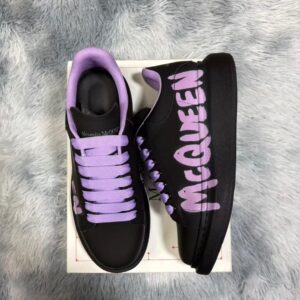 Alexander McQueen Oversized Sneaker with Graffiti Logo Onyx Black / Neon Purple