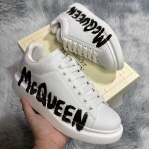 Alexander McQueen Oversized Sneaker with Graffiti Logo Optic White / Midnight Black