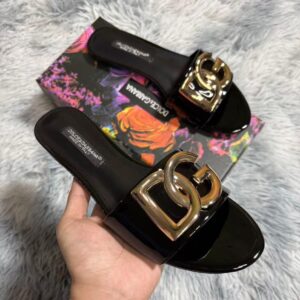 DG Pop Patent Leather Slide in Onyx Black