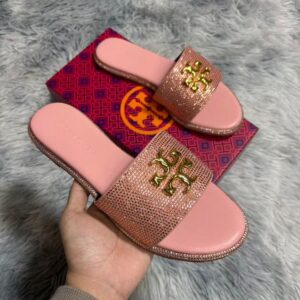 Ines Crystal Embellished Slide in Rose Gold / Pink