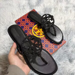 Miller Crystal Embellished Thong Sandal in Midnight Black