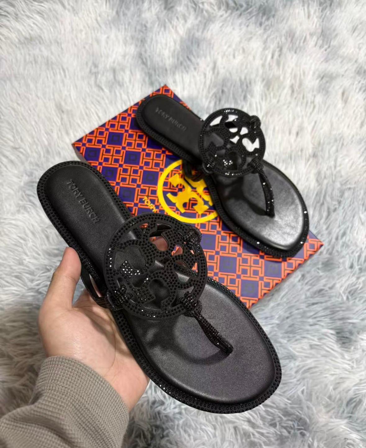 Miller Crystal Embellished Thong Sandal in Midnight Black